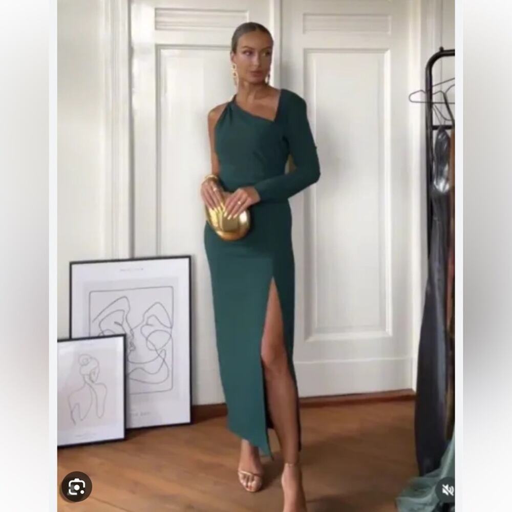Zara Green METAL PIECE ASYMMETRIC DRESS Size Medium
